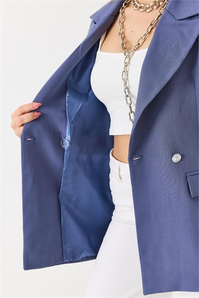 İndigo Kruvaze Yaka Blazer Ceket