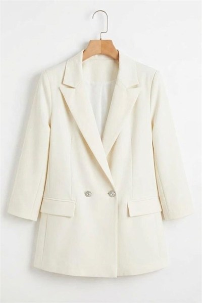 Beyaz Kruvaze Blazer Ceket