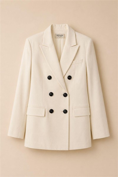 Krem Kruvaze Dokulu Blazer Ceket