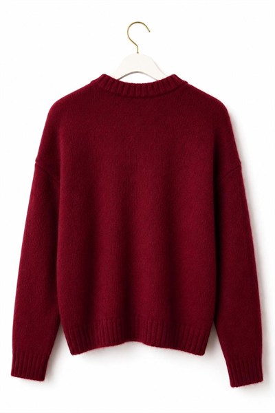 Bordo Kurdele Detaylı Oversize Kazak