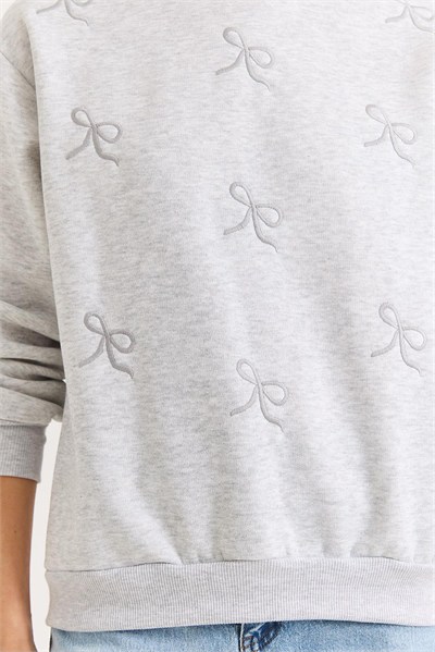 Gri Kurdele Nakışlı Sweatshirt