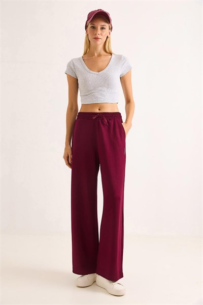 Bordo Modal Geniş Paça Pantolon