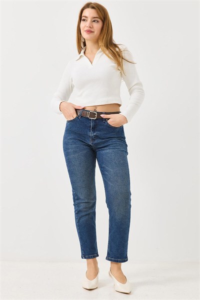 Lacivert Mom Fit Kot Jeans