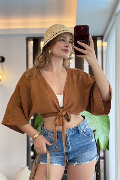 Kiremit Müslin Bağlamalı Bolero