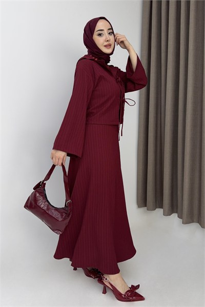 Bordo Bağlamalı Etekli Takım