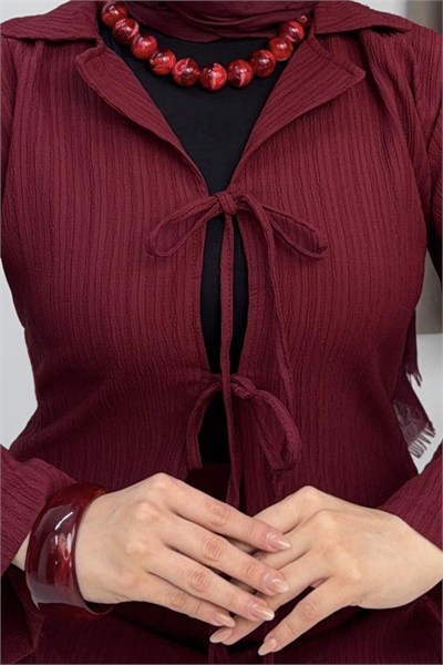 Bordo Bağlamalı Etekli Takım