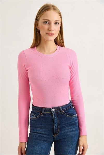 Pembe Taşlı Ottoman Bisiklet Bluz