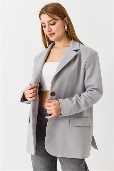 Gri Oversize Çift Düğmeli Ceket