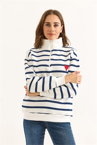 Lacivert Beyaz Çizgili Sweatshirt
