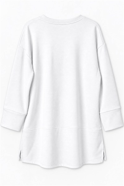 Beyaz Oversize Manşet Detaylı Tunik