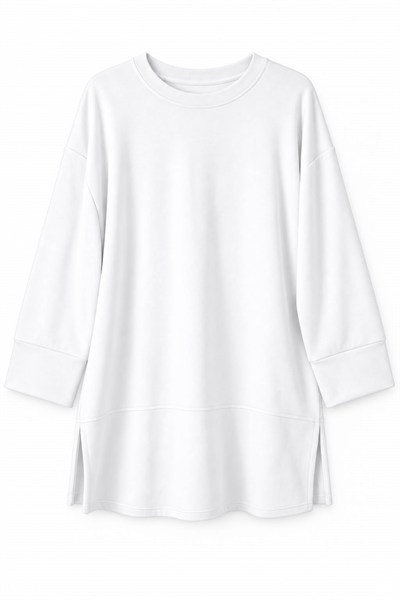 Beyaz Oversize Manşet Detaylı Tunik