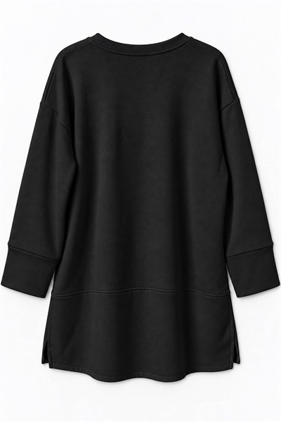 Siyah Oversize Manşet Detaylı Tunik