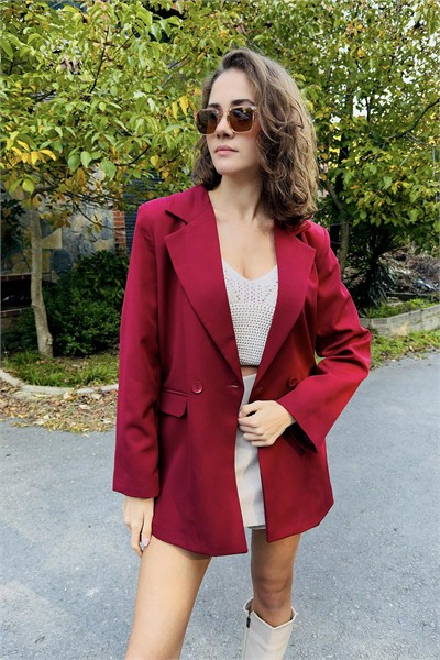 Kırmızı Oversize Tek Düğmeli Ceket