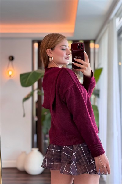 Bordo Patchwork Triko Kazak
