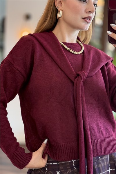 Bordo Patchwork Triko Kazak