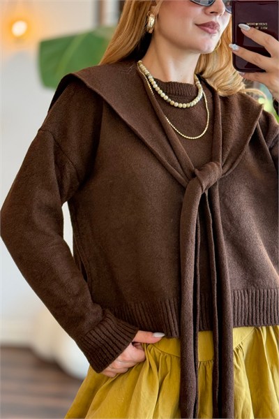 Kahverengi Patchwork Triko Kazak