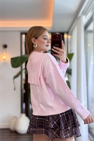 Pembe Patchwork Triko Kazak