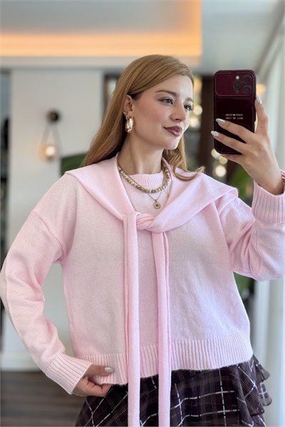 Pembe Patchwork Triko Kazak