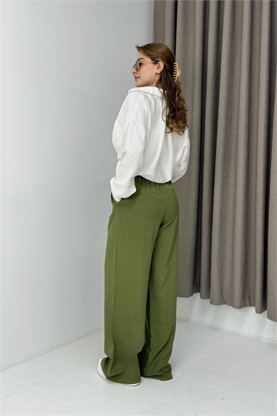 Yeşil Beli Lastikli Rahat Pantolon