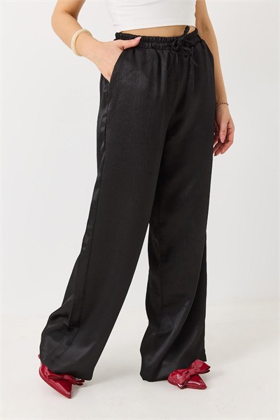 Siyah Saten Beli Lastikli Pantolon