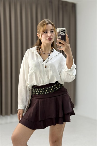 Bordo Saten Fırfırlı Etek