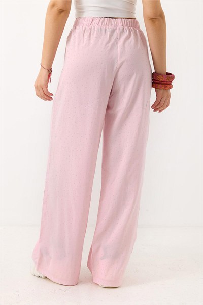 Pembe Taş Detaylı Bol Pantolon
