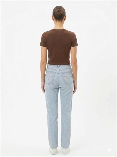 Kahverengi Taş Detaylı Crop Bluz
