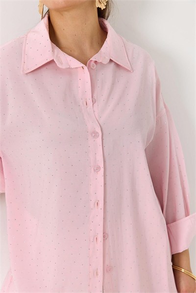 Pembe Taş Detaylı Oversize Gömlek