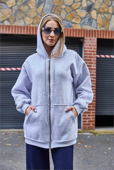 Gri Taş Detaylı Oversize Hırka