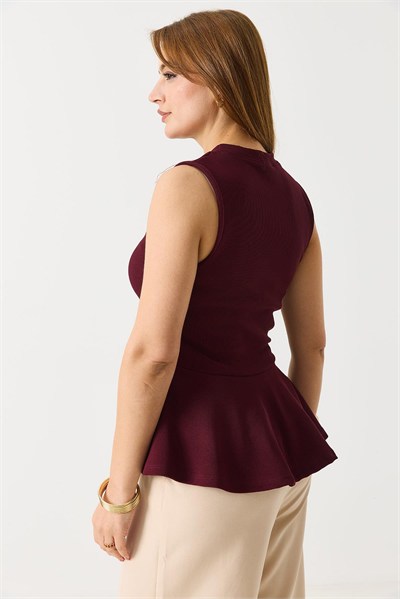 Bordo Toka Detaylı Kaşkorse Bluz