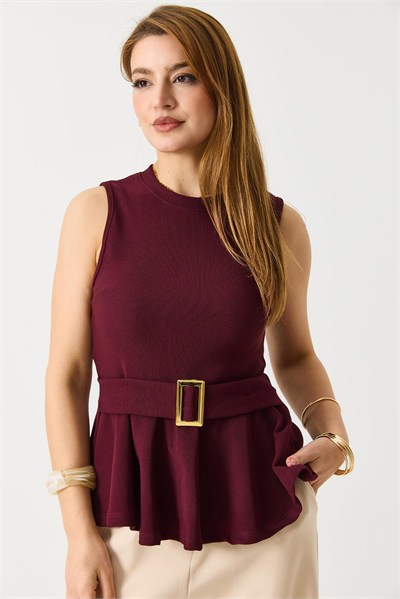 Bordo Toka Detaylı Kaşkorse Bluz