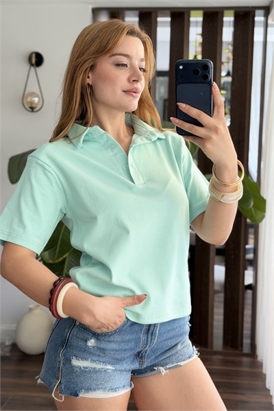 Yeşil Vatkalı Polo Yaka Tişört