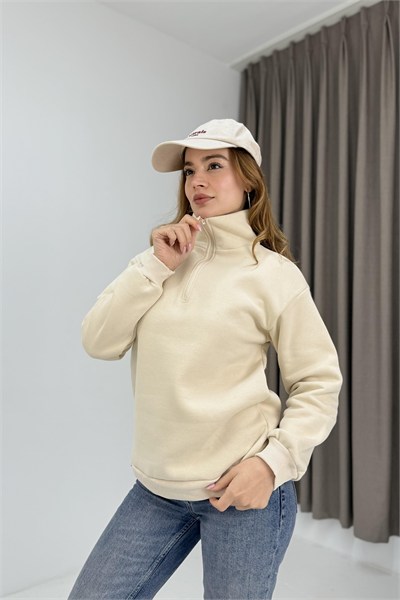 Vizon Yarım Fermuarlı Sweatshirt