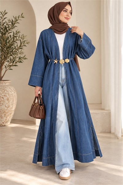Mavi Charm Detaylı Jean Abaya