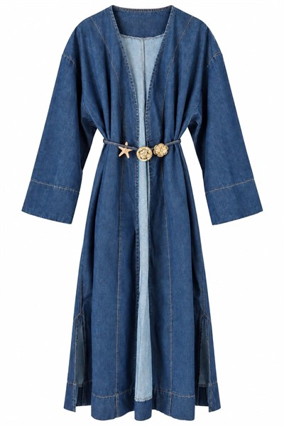 Mavi Charm Detaylı Jean Abaya