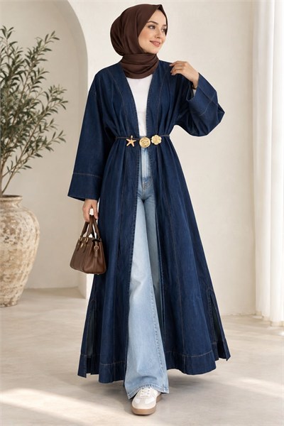 Lacivert Charm Detaylı Jean Abaya