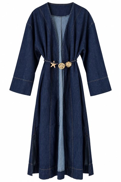 Lacivert Charm Detaylı Jean Abaya