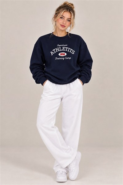 Lacivert Nakışlı Şardonlu Sweatshirt