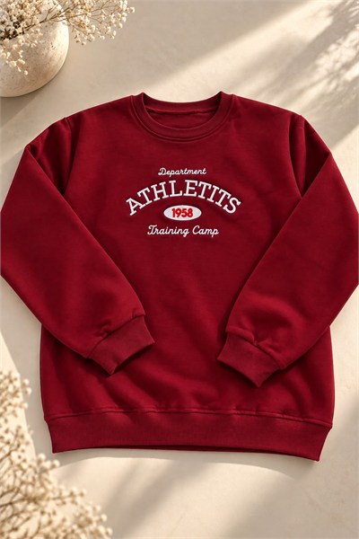 Bordo Nakışlı Şardonlu Sweatshirt