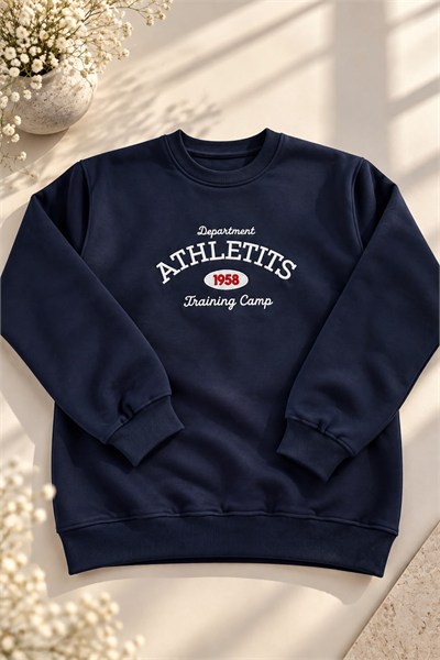 Lacivert Nakışlı Şardonlu Sweatshirt