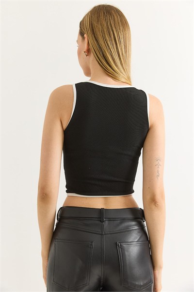 Siyah Fermuar Detaylı Crop Bluz