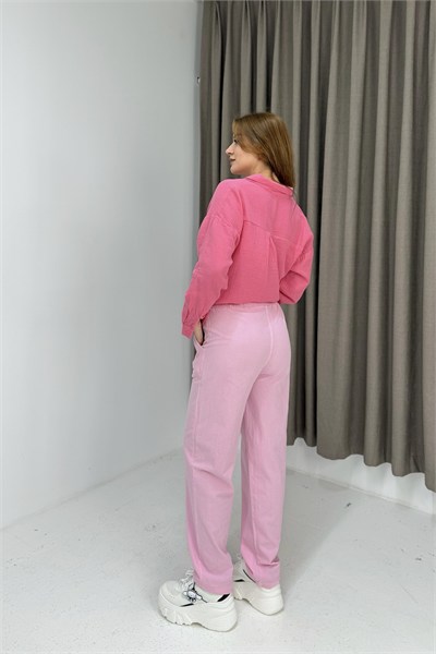 Pembe Kanvas Beli Lastikli Pantolon