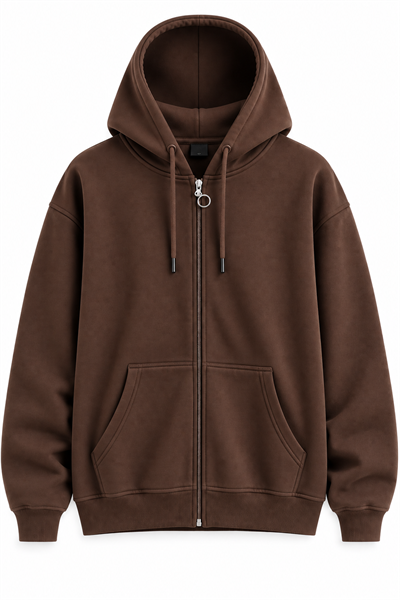 Kahve Fermuarlı Oversize Şardonlu Sweatshirt