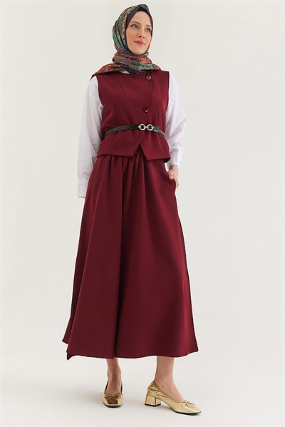 Bordo Kemerli Etekli Takım