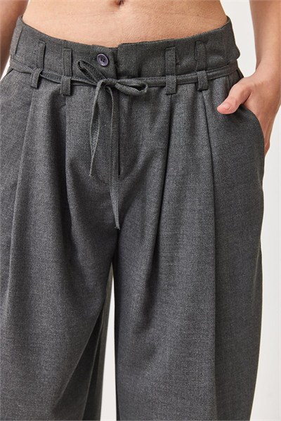Füme Kendinden Kemerli Pantolon