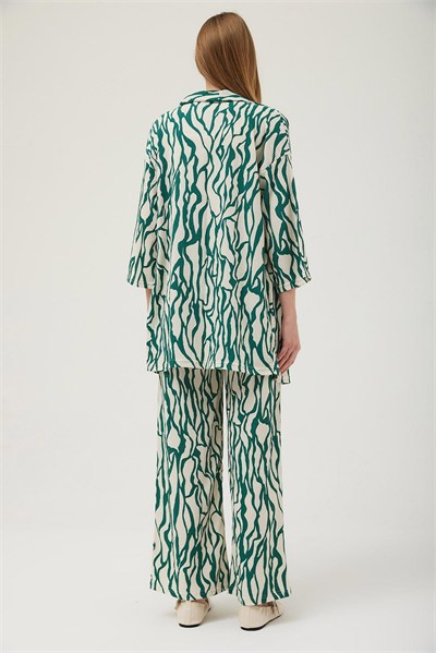 Yeşil Krinkıl Kimono Pantolon Takım