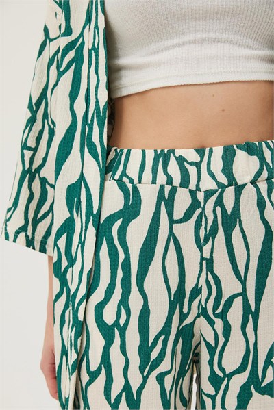 Yeşil Krinkıl Kimono Pantolon Takım
