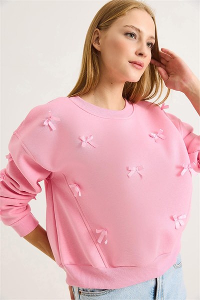 Pembe Kurdele Detaylı Sweatshirt