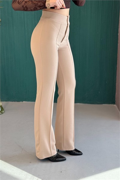 Bej Çımalı Krep Örme Pantolon