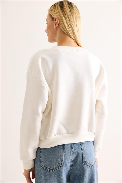 Beyaz Limon Nakışlı Sweatshirt